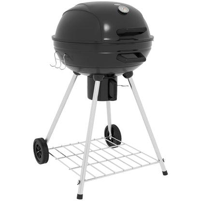 Charcoal Grill BBQ Smoker with Lid Thermometer Wheels Charcoal Pan Handle Grill Cart Kettle Grill, Charcoal Grill for Barbecue Camping, Patio, Garden 55 x 65 x 89 cm