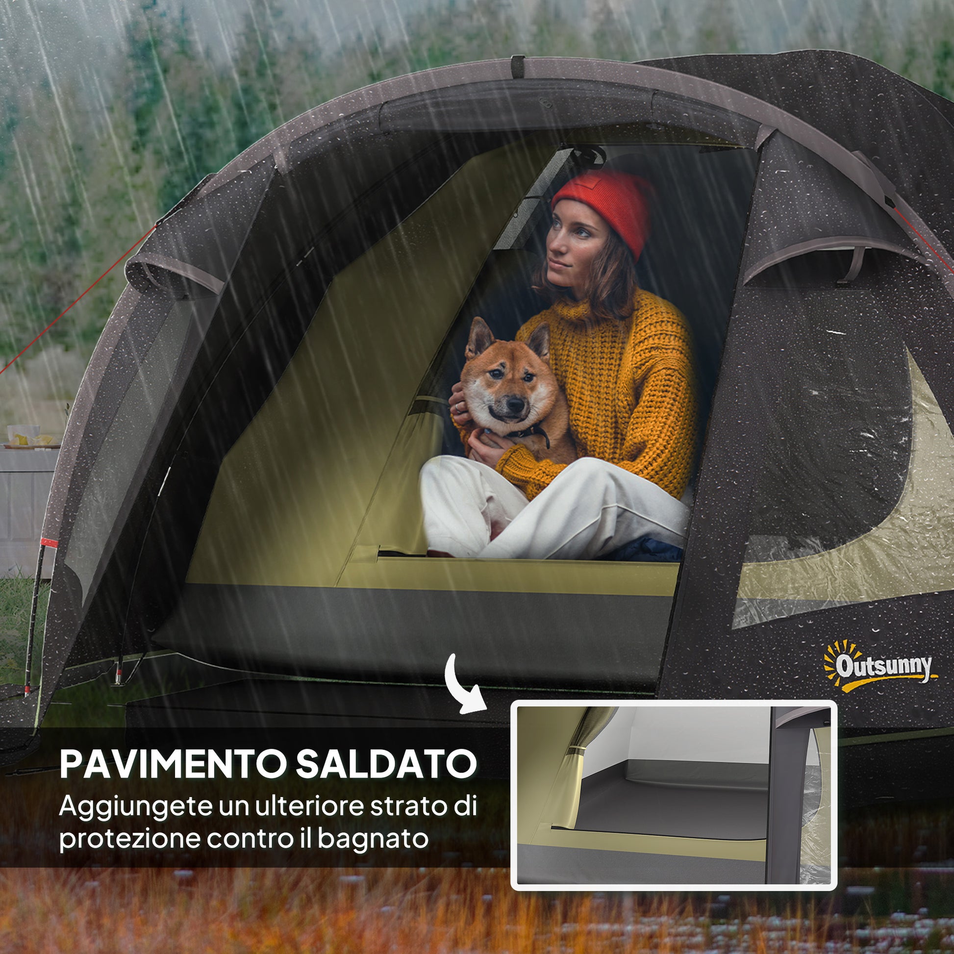 Tunnel Camping Tent for 2-4 People with 2 Rooms, Family Camping Tent for 4 People Waterproof 3000mm with Mesh Door, Side Windows, and Carrying Bag, 330x190x120 cm, Black