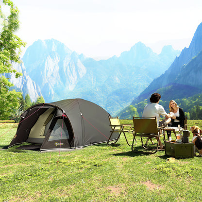 Tunnel Camping Tent for 2-4 People with 2 Rooms, Family Camping Tent for 4 People Waterproof 3000mm with Mesh Door, Side Windows, and Carrying Bag, 330x190x120 cm, Black