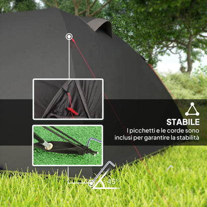 Tunnel Camping Tent for 2-4 People with 2 Rooms, Family Camping Tent for 4 People Waterproof 3000mm with Mesh Door, Side Windows, and Carrying Bag, 330x190x120 cm, Black