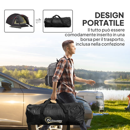 Tunnel Camping Tent for 2-4 People with 2 Rooms, Family Camping Tent for 4 People Waterproof 3000mm with Mesh Door, Side Windows, and Carrying Bag, 330x190x120 cm, Black