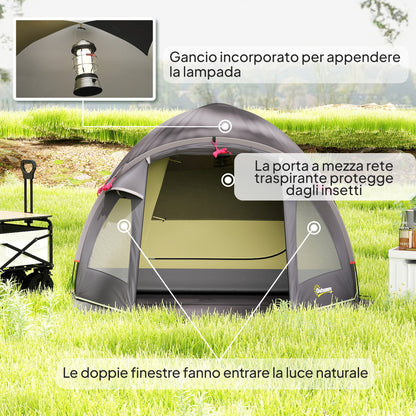 Tunnel Camping Tent for 2-4 People with 2 Rooms, Family Camping Tent for 4 People Waterproof 3000mm with Mesh Door, Side Windows, and Carrying Bag, 330x190x120 cm, Black