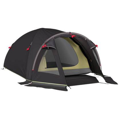 Tunnel Camping Tent for 2-4 People with 2 Rooms, Family Camping Tent for 4 People Waterproof 3000mm with Mesh Door, Side Windows, and Carrying Bag, 330x190x120 cm, Black