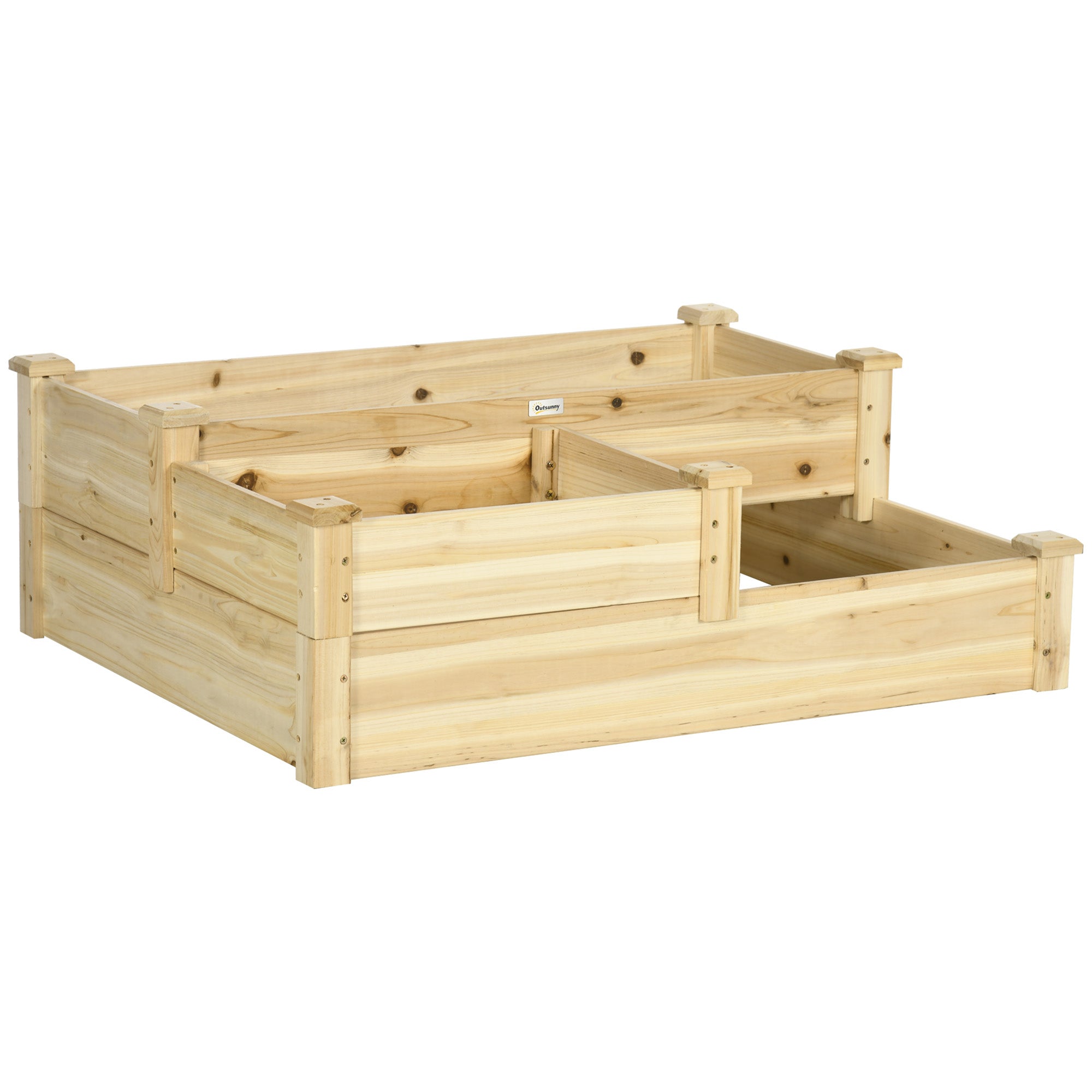 Raised Garden Bed, 3-Tier Planter Bed, Flower Box, Herb Bed, Plant Stand, Flower Stand for Balcony, Garden, Fir Wood, Natural, 108 x 88 x 36 cm
