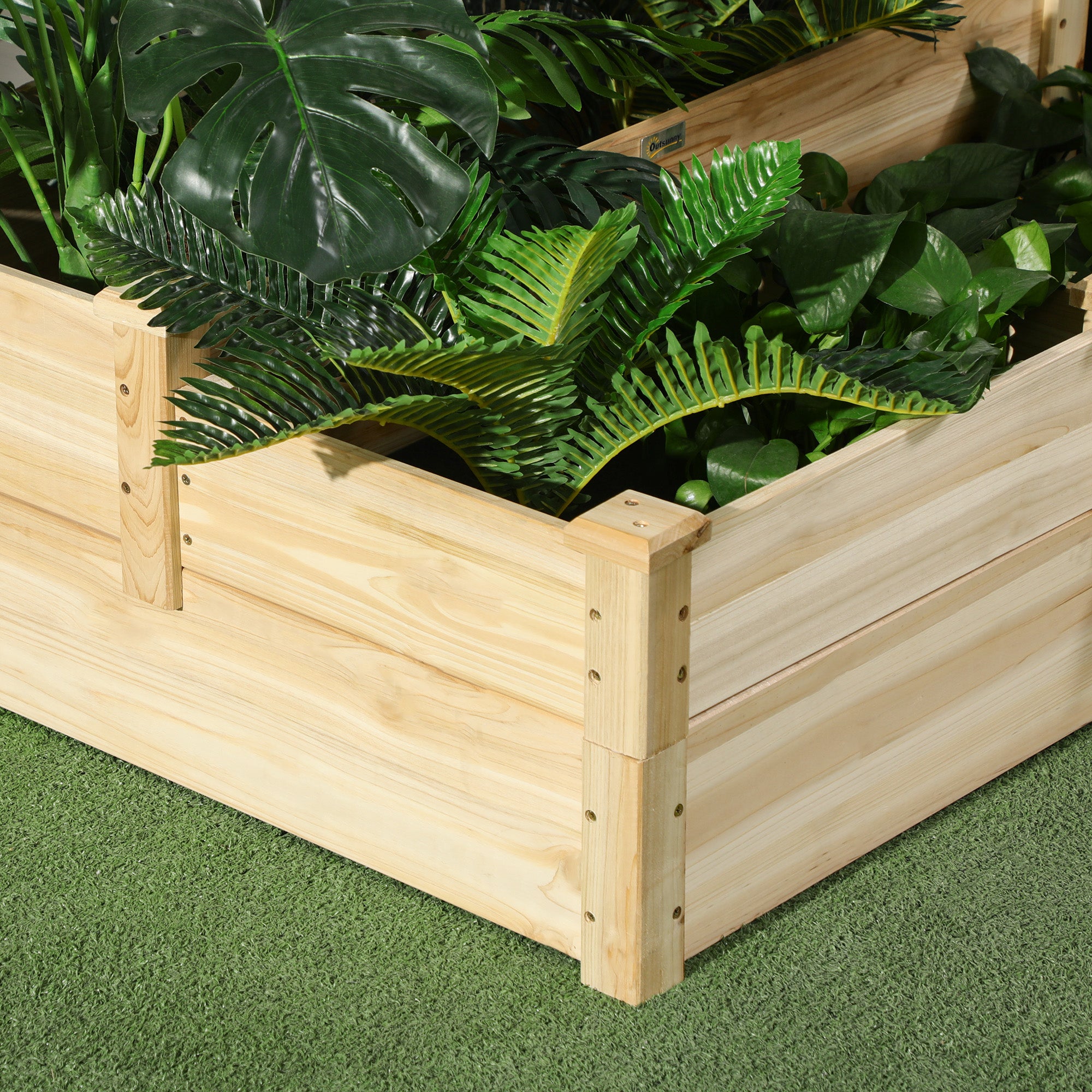 Raised Garden Bed, 3-Tier Planter Bed, Flower Box, Herb Bed, Plant Stand, Flower Stand for Balcony, Garden, Fir Wood, Natural, 108 x 88 x 36 cm