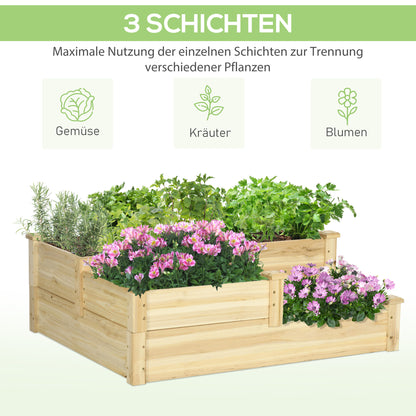 Raised Garden Bed, 3-Tier Planter Bed, Flower Box, Herb Bed, Plant Stand, Flower Stand for Balcony, Garden, Fir Wood, Natural, 108 x 88 x 36 cm