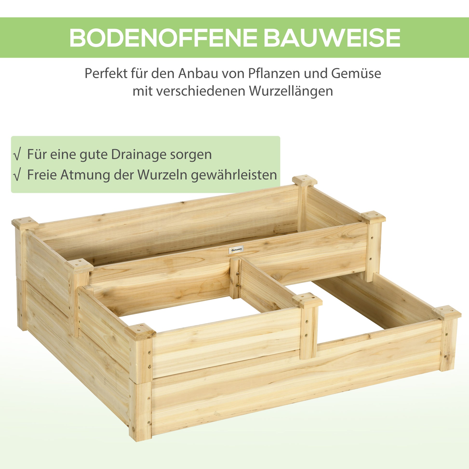 Raised Garden Bed, 3-Tier Planter Bed, Flower Box, Herb Bed, Plant Stand, Flower Stand for Balcony, Garden, Fir Wood, Natural, 108 x 88 x 36 cm