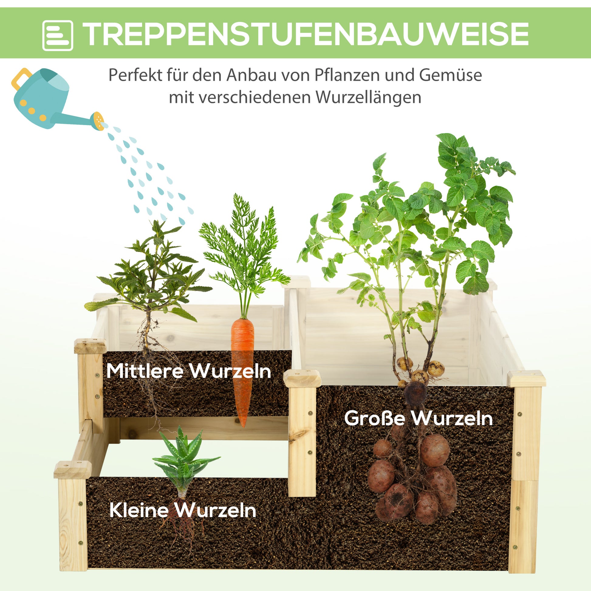 Raised Garden Bed, 3-Tier Planter Bed, Flower Box, Herb Bed, Plant Stand, Flower Stand for Balcony, Garden, Fir Wood, Natural, 108 x 88 x 36 cm