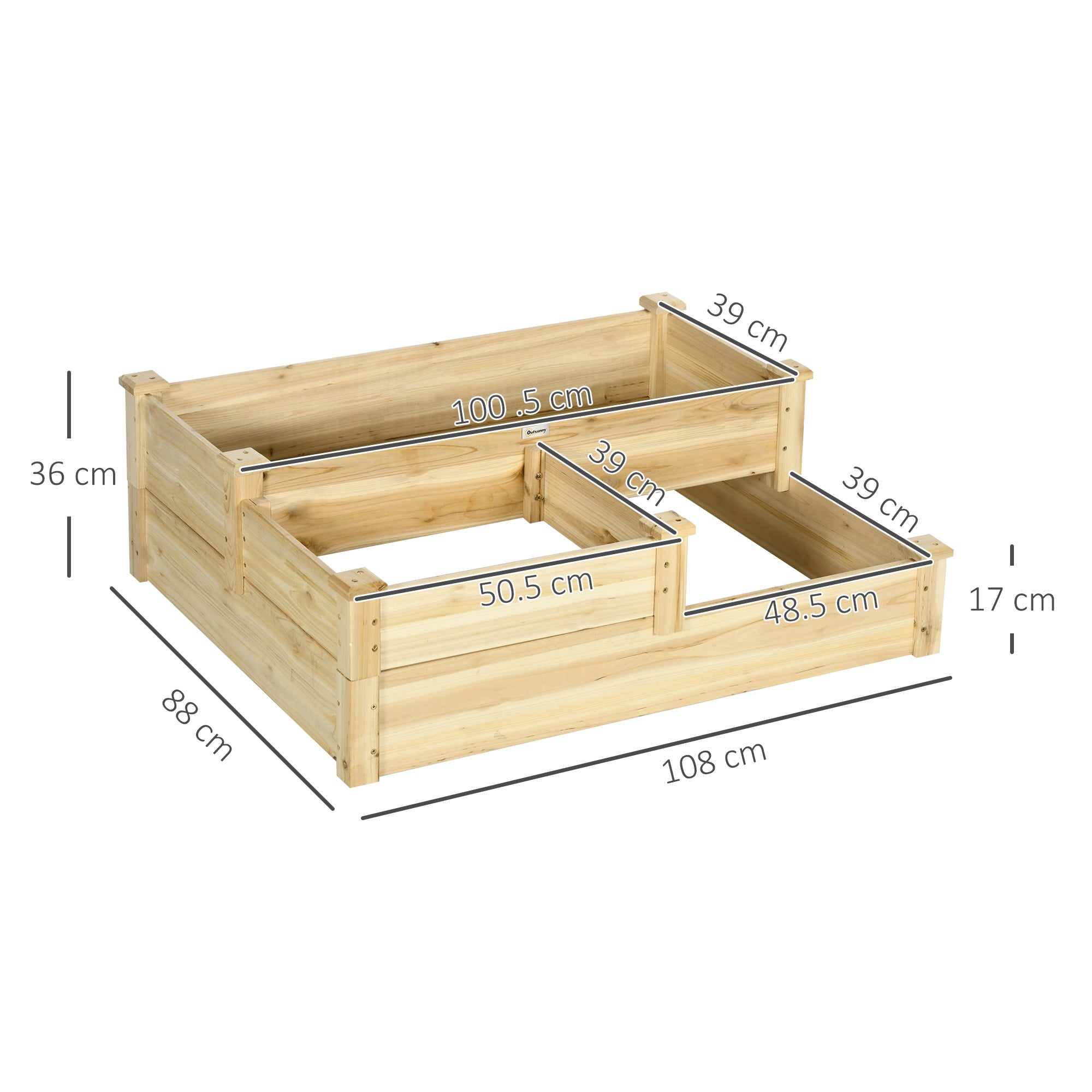 Raised Garden Bed, 3-Tier Planter Bed, Flower Box, Herb Bed, Plant Stand, Flower Stand for Balcony, Garden, Fir Wood, Natural, 108 x 88 x 36 cm