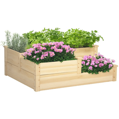 Raised Garden Bed, 3-Tier Planter Bed, Flower Box, Herb Bed, Plant Stand, Flower Stand for Balcony, Garden, Fir Wood, Natural, 108 x 88 x 36 cm