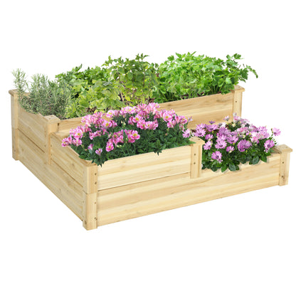 Raised Garden Bed, 3-Tier Planter Bed, Flower Box, Herb Bed, Plant Stand, Flower Stand for Balcony, Garden, Fir Wood, Natural, 108 x 88 x 36 cm