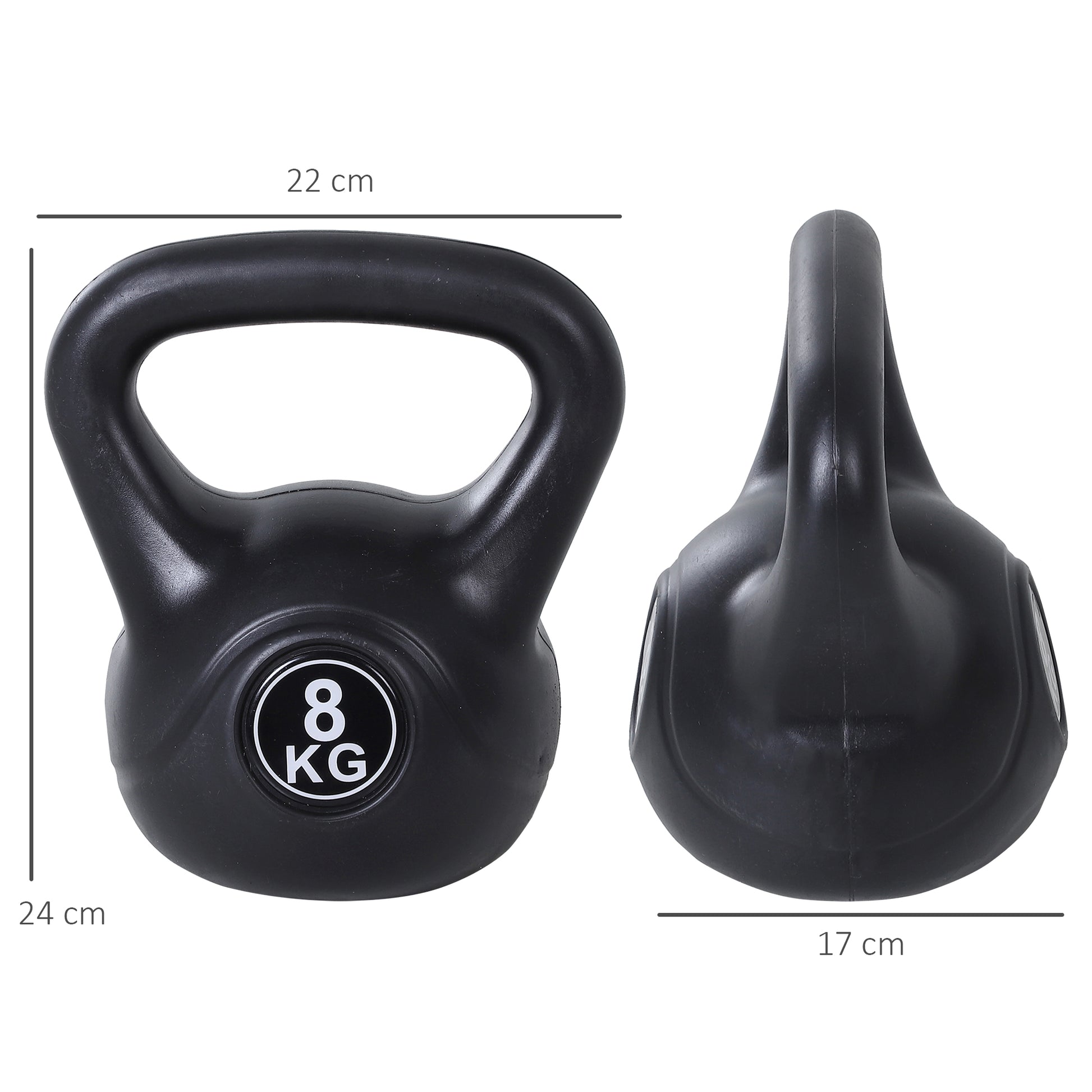 8 kg Kettlebell Sand-Filled Fitness Russian Weight with Wide Non-Slip Handle for Home and Gym Workouts 22x17x24 cm Black