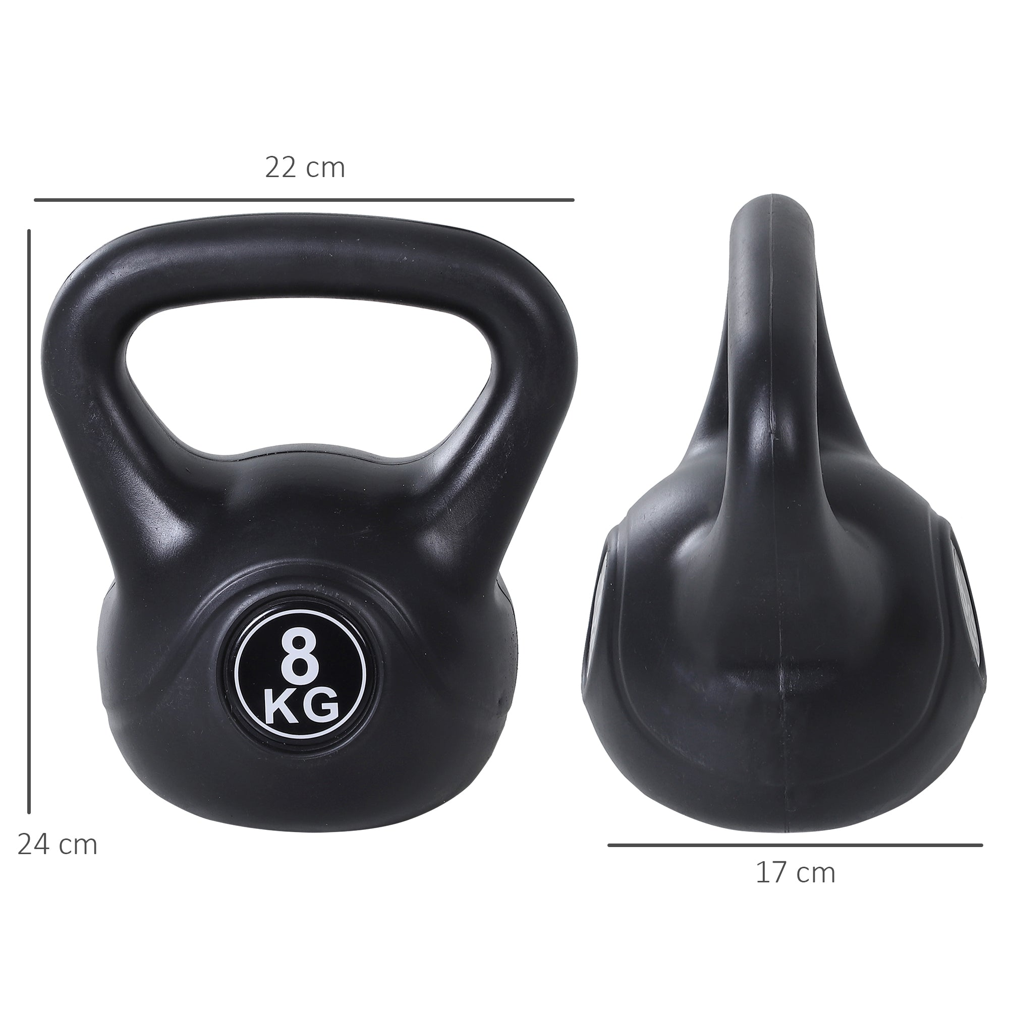 8 kg Kettlebell Sand-Filled Fitness Russian Weight with Wide Non-Slip Handle for Home and Gym Workouts 22x17x24 cm Black