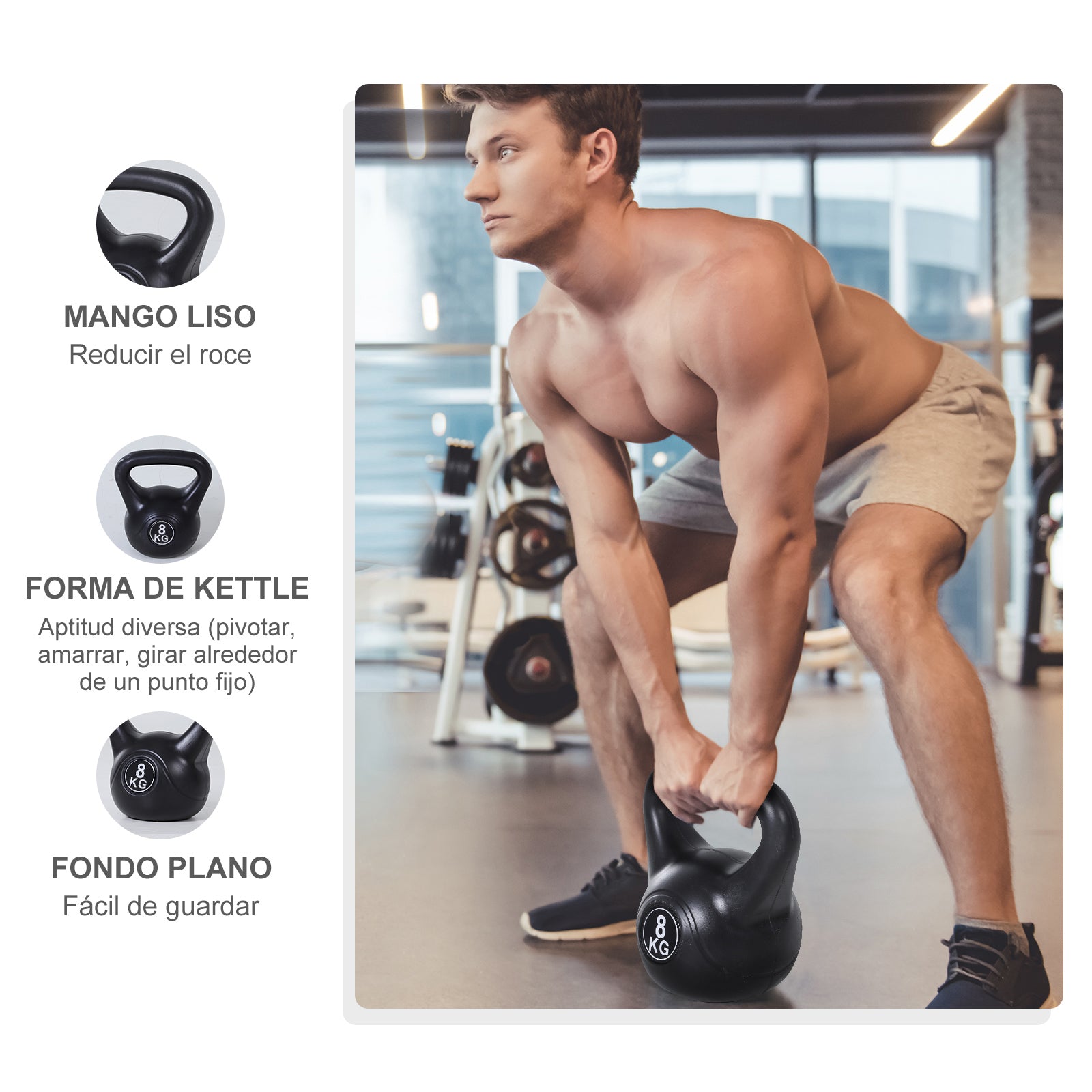 8 kg Kettlebell Sand-Filled Fitness Russian Weight with Wide Non-Slip Handle for Home and Gym Workouts 22x17x24 cm Black