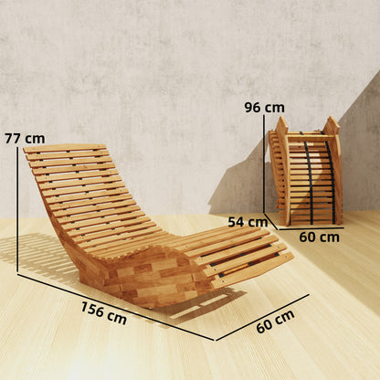 Folding Acacia Wood Sun Lounger — Ergonomic S-Shape Slatted Design, Folding Outdoor Rocking Daybed for Garden, Balcony & Patio, Up to 265 lb (60 x 156 x 77 cm / 23.6 x 61.4 x 30.3 in)