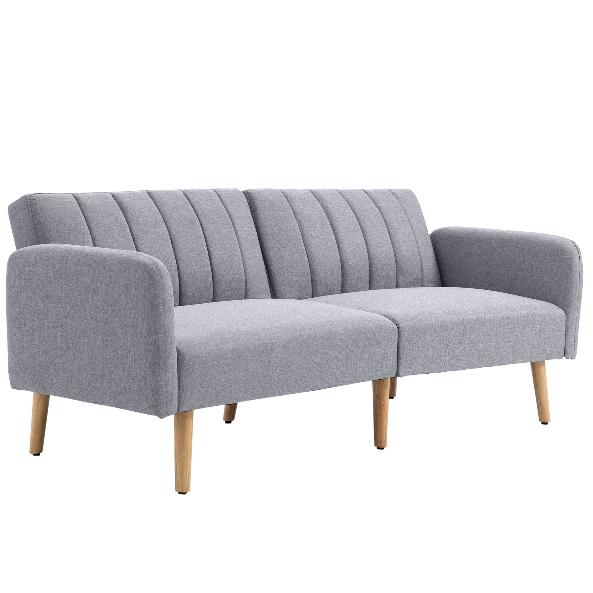 Sleeper Sofa, 2-Seater Sofa Bed with Adjustable Backrest, Thickly Padded Couch, Armrest, Sofa Bed with Wooden Legs for Living Room, Guest Room, 173 x 75 x 73 cm, Light Gray