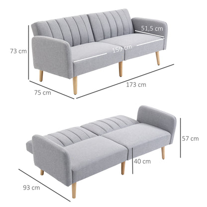 Sleeper Sofa, 2-Seater Sofa Bed with Adjustable Backrest, Thickly Padded Couch, Armrest, Sofa Bed with Wooden Legs for Living Room, Guest Room, 173 x 75 x 73 cm, Light Gray