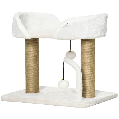 Cat Scratching Tree for Small Cats Height 42 cm Cat Tree with Nest Hanging Balls and Sisal Posts 48x38x42 cm White