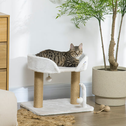 Cat Scratching Tree for Small Cats Height 42 cm Cat Tree with Nest Hanging Balls and Sisal Posts 48x38x42 cm White