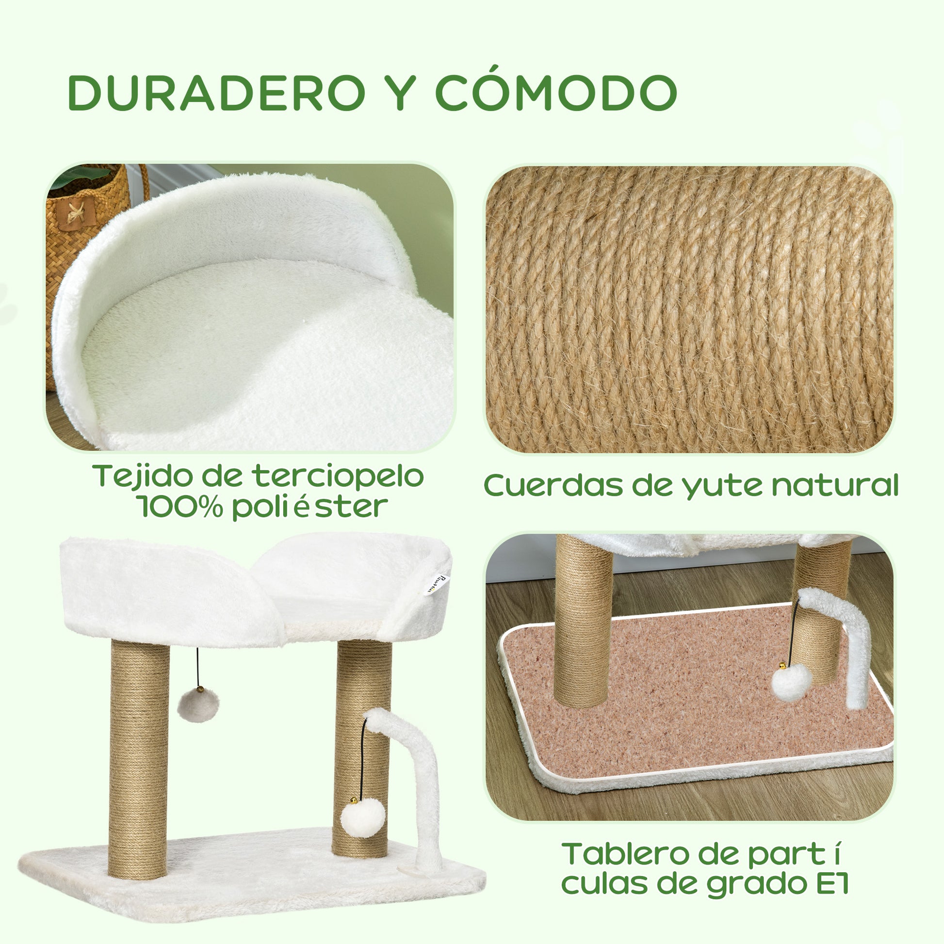 Cat Scratching Tree for Small Cats Height 42 cm Cat Tree with Nest Hanging Balls and Sisal Posts 48x38x42 cm White