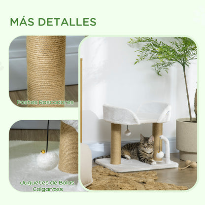 Cat Scratching Tree for Small Cats Height 42 cm Cat Tree with Nest Hanging Balls and Sisal Posts 48x38x42 cm White