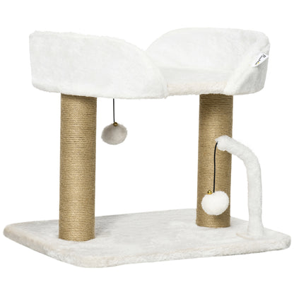 Cat Scratching Tree for Small Cats Height 42 cm Cat Tree with Nest Hanging Balls and Sisal Posts 48x38x42 cm White