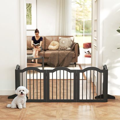 5-Piece Dog Gate, 103 x 24 in Folding Gate with Door, Freestanding Safety Gate with 2 Support Feet for Kitchen and Hallway, Black