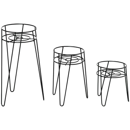3-Piece Plant Stand Set, 23.5/30/42cm Tall Flower Stands for Indoor Outdoor, Metal Plant Stand for Living Room, Garden Balcony, Black