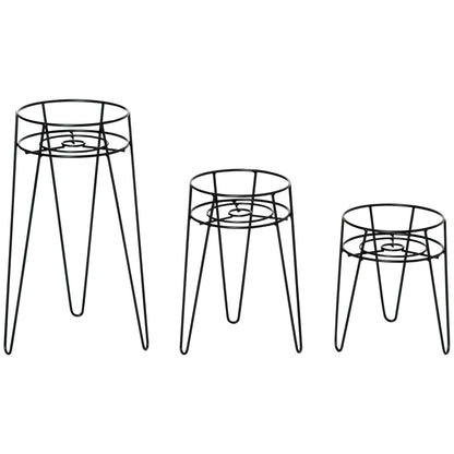 3-Piece Plant Stand Set, 23.5/30/42cm Tall Flower Stands for Indoor Outdoor, Metal Plant Stand for Living Room, Garden Balcony, Black