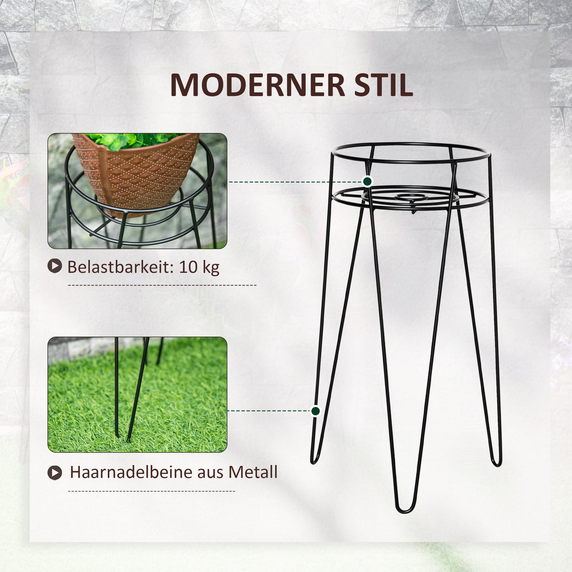3-Piece Plant Stand Set, 23.5/30/42cm Tall Flower Stands for Indoor Outdoor, Metal Plant Stand for Living Room, Garden Balcony, Black