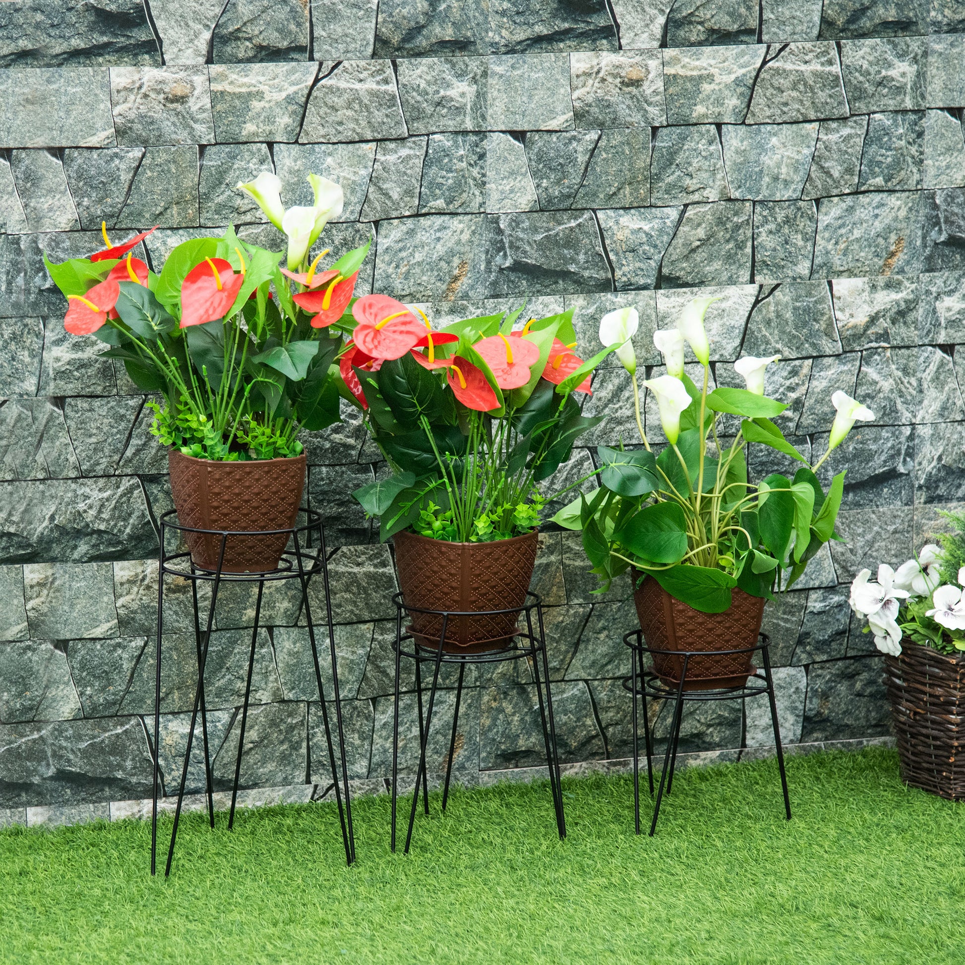 3-Piece Plant Stand Set, 23.5/30/42cm Tall Flower Stands for Indoor Outdoor, Metal Plant Stand for Living Room, Garden Balcony, Black