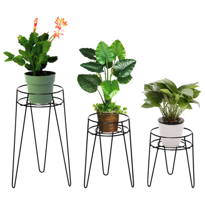 3-Piece Plant Stand Set, 23.5/30/42cm Tall Flower Stands for Indoor Outdoor, Metal Plant Stand for Living Room, Garden Balcony, Black