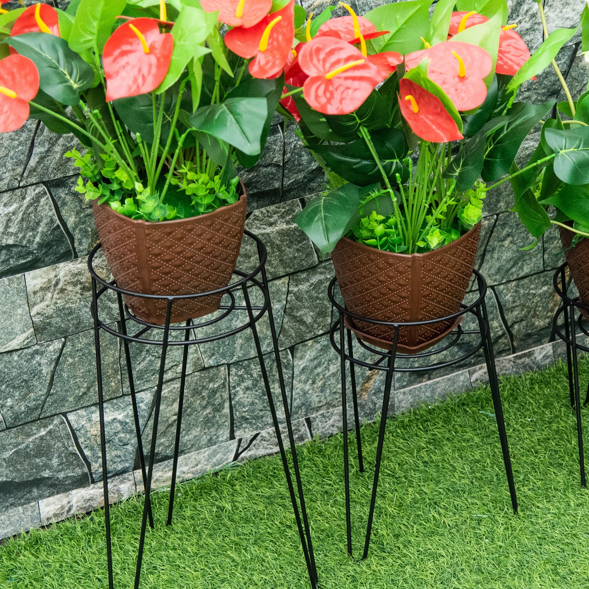 3-Piece Plant Stand Set, 23.5/30/42cm Tall Flower Stands for Indoor Outdoor, Metal Plant Stand for Living Room, Garden Balcony, Black