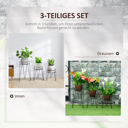 3-Piece Plant Stand Set, 23.5/30/42cm Tall Flower Stands for Indoor Outdoor, Metal Plant Stand for Living Room, Garden Balcony, Black