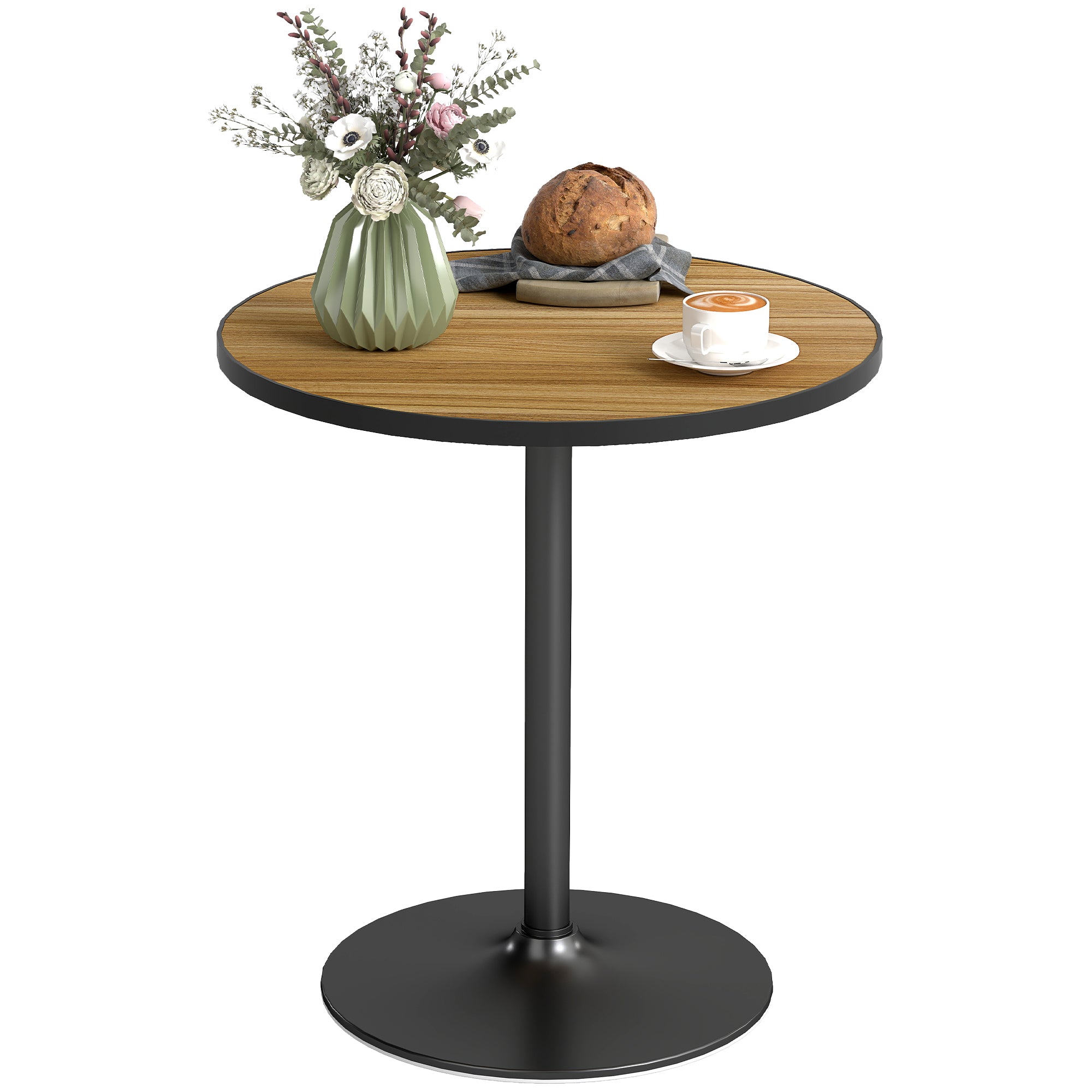 Dining Table, Round Kitchen Table, Modern Dining Table with Wood-Look Top for 4 People, Coffee Table for Living Room, Ø70 x 76 cm, Oak