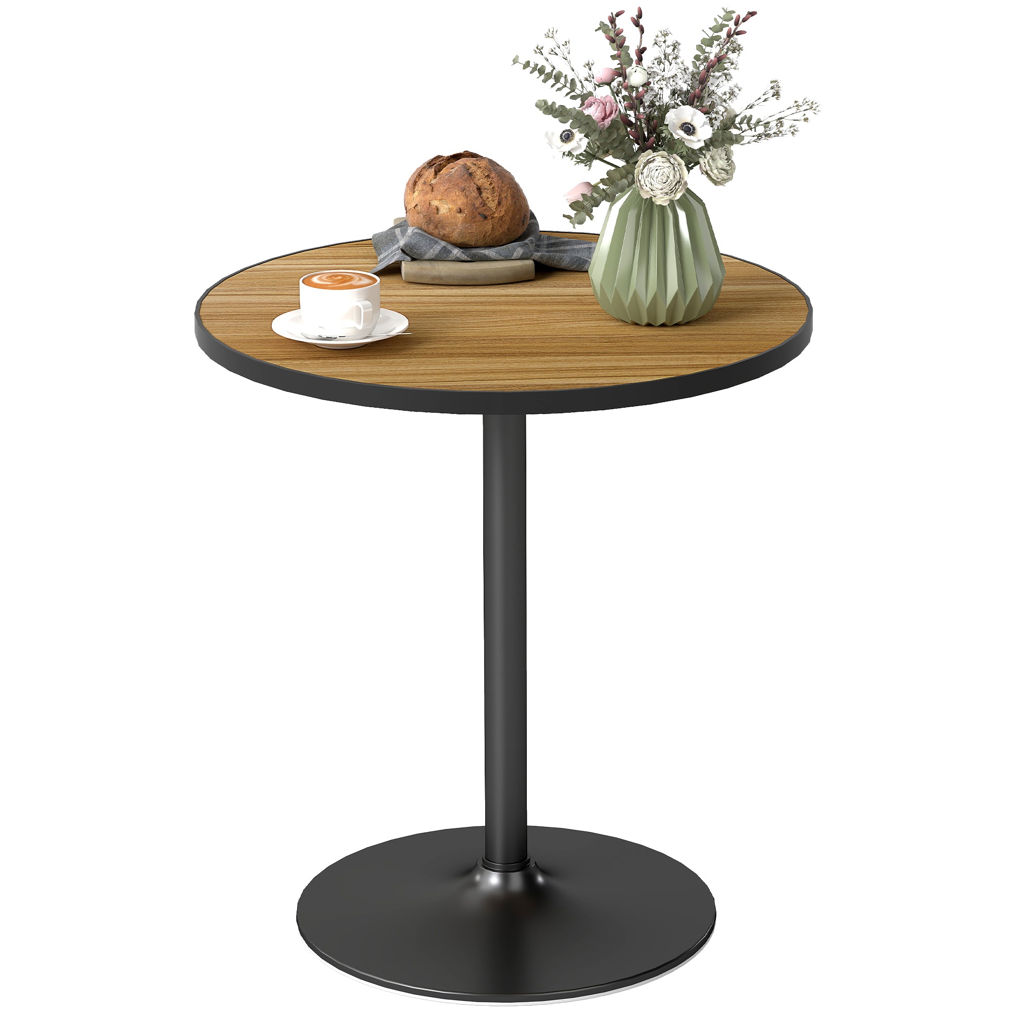 Dining Table, Round Kitchen Table, Modern Dining Table with Wood-Look Top for 4 People, Coffee Table for Living Room, Ø70 x 76 cm, Oak