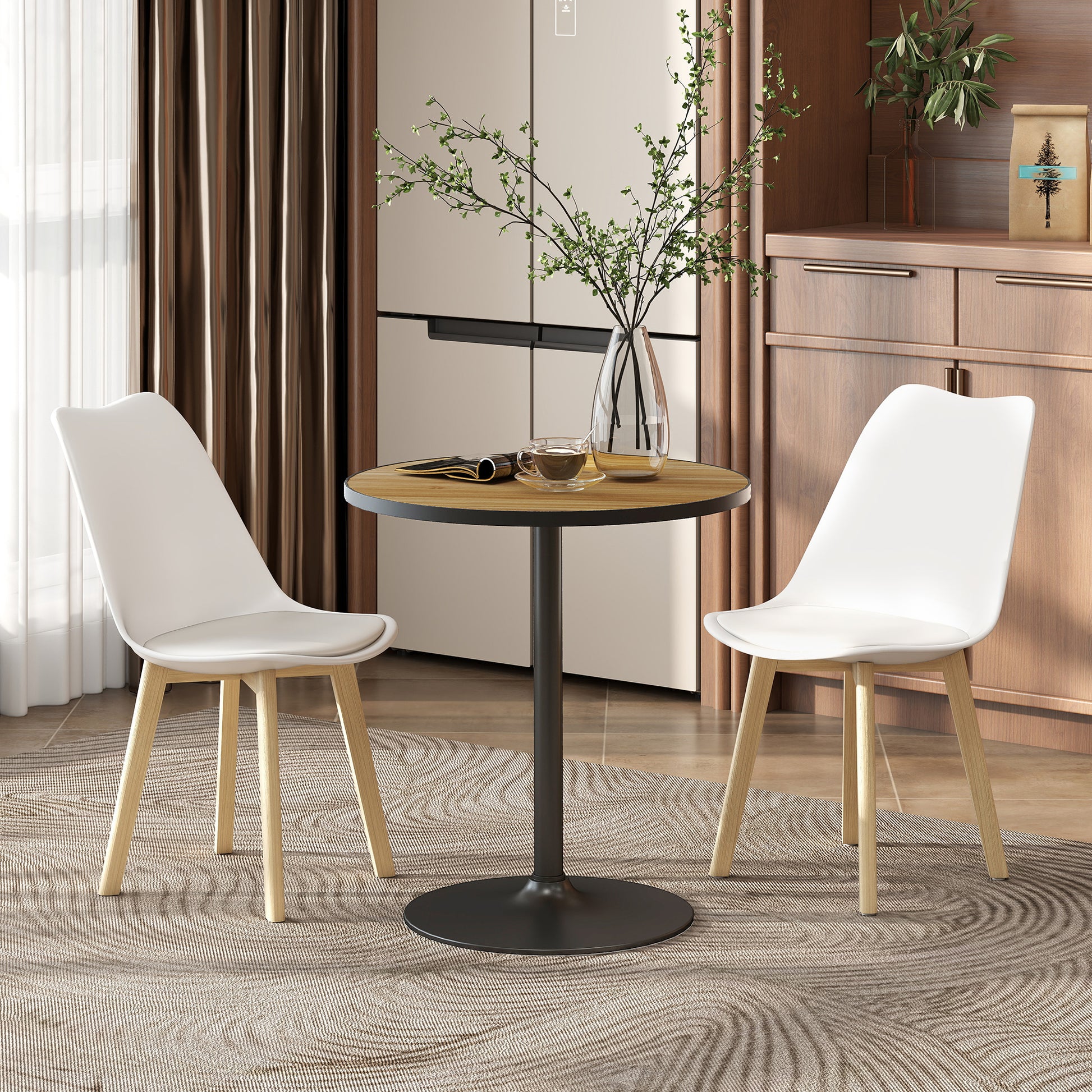 Dining Table, Round Kitchen Table, Modern Dining Table with Wood-Look Top for 4 People, Coffee Table for Living Room, Ø70 x 76 cm, Oak
