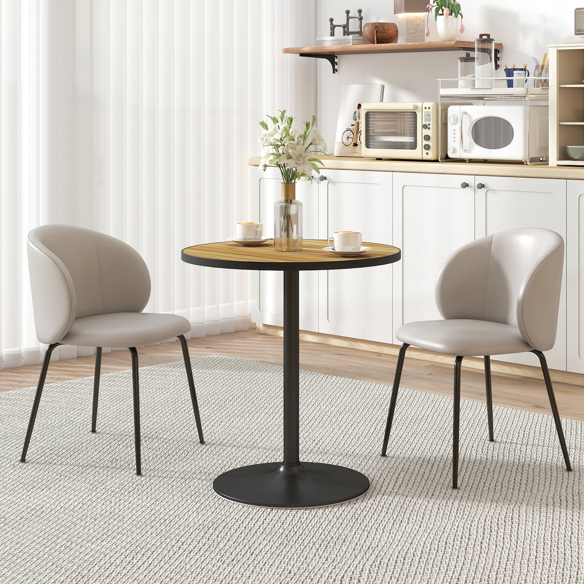 Dining Table, Round Kitchen Table, Modern Dining Table with Wood-Look Top for 4 People, Coffee Table for Living Room, Ø70 x 76 cm, Oak