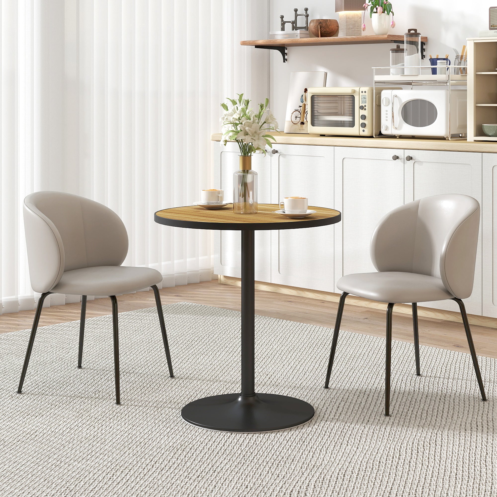 Dining Table, Round Kitchen Table, Modern Dining Table with Wood-Look Top for 4 People, Coffee Table for Living Room, Ø70 x 76 cm, Oak