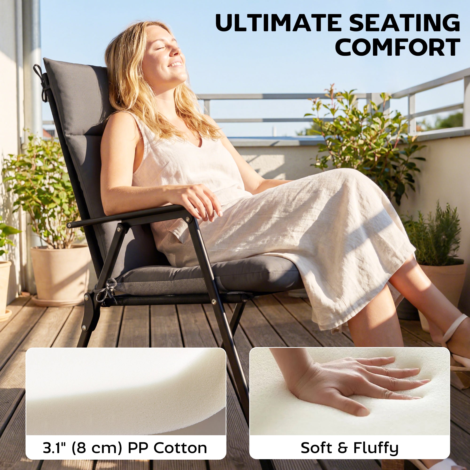 4-Pack Chair Cushions 43.9 x 20.9 x 3.15 in, Water-Resistant, Non-Slip, Tied Seat Pads for Indoor/Outdoor Furniture, Dark Gray