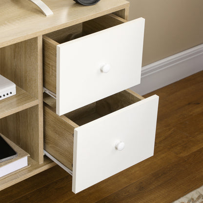 TV Stand TV Bench for TVs up to 45 Inches with Solid Wood Legs Scandinavian Style 3 Shelves 1 Cupboard with Door and 2 Drawers 120 x 30 x 60 cm