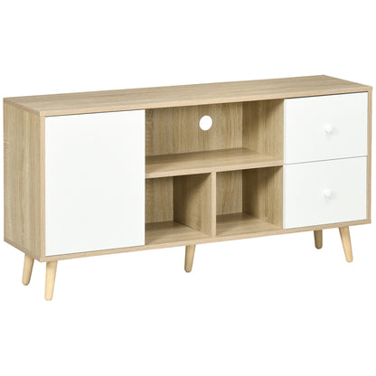 TV Stand TV Bench for TVs up to 45 Inches with Solid Wood Legs Scandinavian Style 3 Shelves 1 Cupboard with Door and 2 Drawers 120 x 30 x 60 cm
