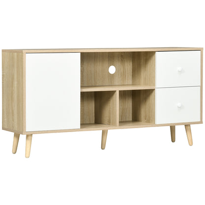 TV Stand TV Bench for TVs up to 45 Inches with Solid Wood Legs Scandinavian Style 3 Shelves 1 Cupboard with Door and 2 Drawers 120 x 30 x 60 cm