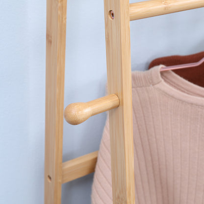 Clothes Rack with 2 Shelves, 2 Hooks, and 1 Hanging Bar in Bamboo - 82 x 36.8 x 140 cm