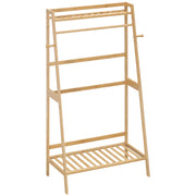Clothes Rack with 2 Shelves, 2 Hooks, and 1 Hanging Bar in Bamboo - 82 x 36.8 x 140 cm