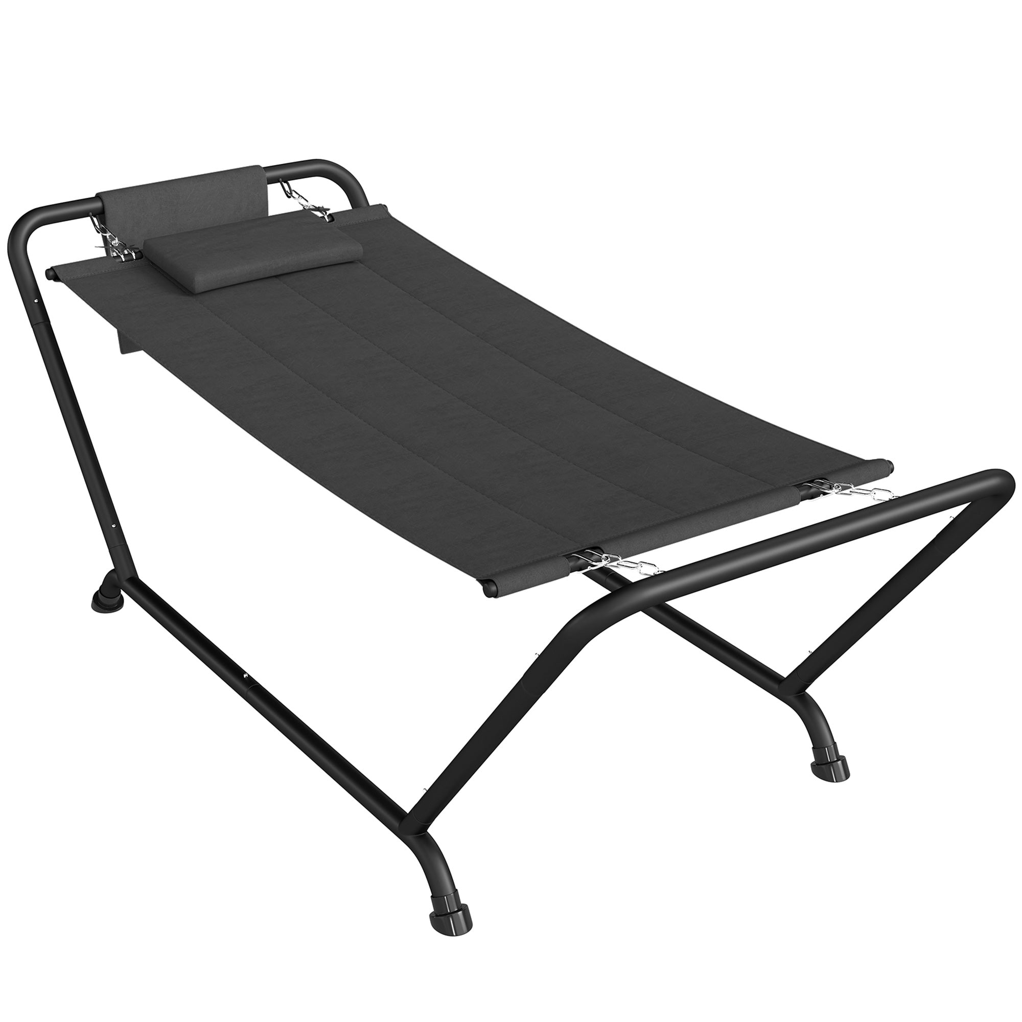 Freestanding Hammock with Stand 93 x 35 in — Spreader-Bar Hammock with Padded Headrest & Side Pocket, Powder-Coated Steel Frame, Holds up to 330 lb — Dark Gray