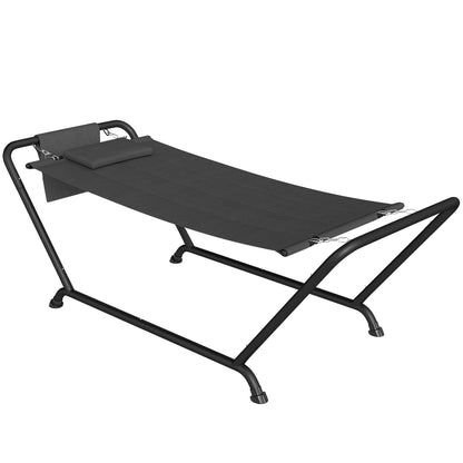 Freestanding Hammock with Stand 93 x 35 in — Spreader-Bar Hammock with Padded Headrest & Side Pocket, Powder-Coated Steel Frame, Holds up to 330 lb — Dark Gray