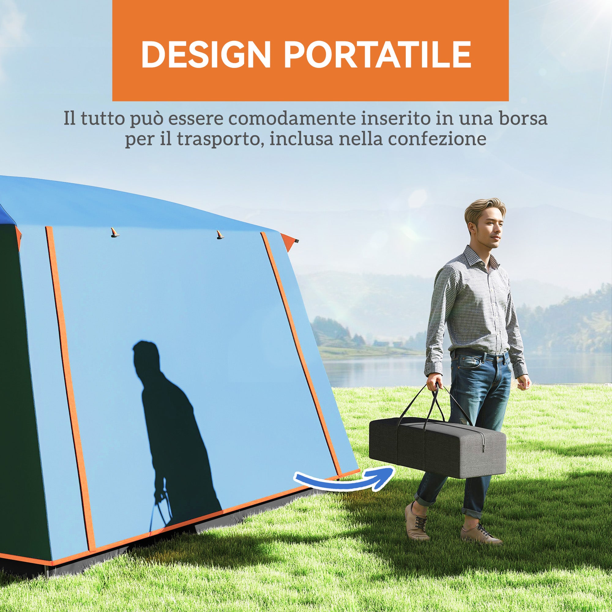 Camping Tent for 4-6 Persons, Tunnel Family Tent Waterproof and Anti-UV for 3 Seasons with 2 Rooms, Veranda, and Carry Bag for Fishing, Blue