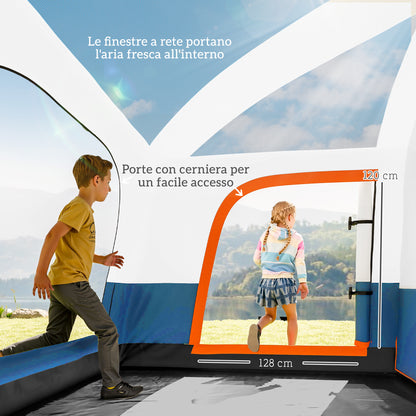 Camping Tent for 4-6 Persons, Tunnel Family Tent Waterproof and Anti-UV for 3 Seasons with 2 Rooms, Veranda, and Carry Bag for Fishing, Blue