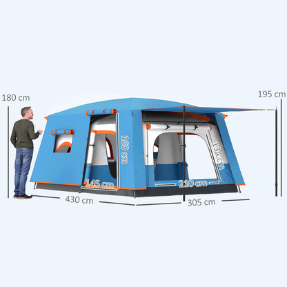 Camping Tent for 4-6 Persons, Tunnel Family Tent Waterproof and Anti-UV for 3 Seasons with 2 Rooms, Veranda, and Carry Bag for Fishing, Blue